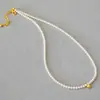 Elegante e Simples Estilo Francês Pérola de Cristal Imitação Contas Pequeno Grão de Ouro Delicada Corrente para Clavícula de Commute Diário para Mulheres