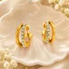 Brincos Yuhui de Aço Titânio Transfronteiriços em Formato C com Cravação Completa de Diamantes, Clássicos e Modernos, Banhados a Ouro 18K Real, Brincos de Aço Inoxidável à Prova d'Água