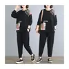 755# madre 100.00kg traje para mujer talla grande cubre barriga chica gordita otoño suelto manga larga traje de dos piezas