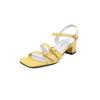 Sandalias de Cuero de Vaca de Alta Gama Estilo Coreano Verano 2025 Tacón Medio Grueso Punta Cuadrada Punta Abierta Hebilla Cuero Genuino de Una Correa para Mujer