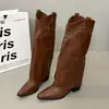 Botas de ganga botas de moda botas de montaria de salto alto retrô Botas Rad salto grosso feminino cano bonito 2026 botas compridas novo estilo western