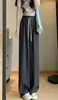 Pantalones de pierna ancha de seda helada para mujer, nuevo estilo de verano, tiro alto, serie de colores macarrón, pantalones de traje fluidos, pantalones rectos finos y holgados