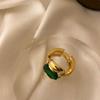Anillo Retro de Lujo Elegante de Alta Gama Estilo Similar al de Celebridad de Internet con Cadena Esmeralda y Piedra Tipo Esmeralda para Mujer Nuevo Producto Ins