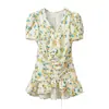 Vestido de Verão Feminino Estilo Europeu e Americano com Estampa Floral e Babados 3240 Cor da Foto Mistura de Fibras Sintéticas Patchwork