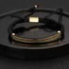 Pulseira de Corda Tecida Ajustável Hip Hop Masculina Coroa de Cobre Retrô Europeia e Americana Contas de Abacaxi de Aço Titânio Galvanizado a Vácuo