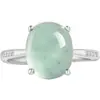 Anillo Cabujón Ovalado Azul Agua de Jadeíta Natural Grado A Anillo Incrustado de Plata S925 Hielo de Jade Estilo Simple para Mujer