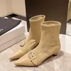 Botines Cortos Estilo Coreano Tacón Kitten Punta Fina Ajustados para Mujer 2026 Otoño/Invierno Nueva Llegada Elegantes Botines de Tobillo de Tacón Alto