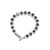 Pulsera de Diamante Azul Corazón del Océano para Mujer Boda Cena Fiesta Lujo Ligero Gama Alta Pulsera de Corazón Completamente Diamantada Joyería al por Mayor