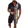 Conjunto de Polo con Cremallera de Moda Europea, Americana y Asiática Transfronterizo para Hombre, Polo Casual Estampado en 3D, Pantalones Cortos Casuales