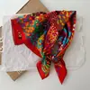 Pañuelo Cuadrado Floral Vintage Estilo Japonés Versátil Primavera y Verano Artístico Fresco Pequeño Pañuelo de Algodón Pañuelo Decorativo Delgado de Seda para Mujer