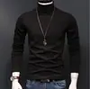 Camiseta Masculina de Manga Longa Cor Sólida Gola Meia-alta Slim Fit Outono e Primavera Camisa Base Justa Tendência Meia-gola Roupas de Outono Tamanho Grande Tendência