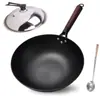 Wok de Hierro de Fondo Plano Zhangqiu Wok Casero Wok Hecho a Mano a la Antigua Usanza Wok Antiadherente Cocina de Inducción Estufa de Gas Universal