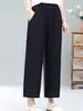 Calça Reta de Verão para Mãe Calça de Roupa Externa com Cintura Solta Calça Cropped Roupa para Mulheres de Meia-Idade e Idosas Que Cobrem a Carne Tamanho Plus Calça de Cor Sólida