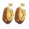 Brincos Coloridos em Forma de Gota da Moda Europeia e Americana Transfronteiriços Aço Inoxidável Cor Duradoura Brincos de Resina Versáteis Acessórios de Orelha para Primavera e Verão
