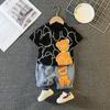 2023 Novo Terno de Verão Infantil Terno de Camiseta de Gola Redonda para Menino Roupa Infantil Coreana Conjunto de Duas Peças de Manga Curta para Bebê