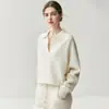 Bai Cai Rong 2026 Outono/Inverno Nova Camisa Polo Decote V Caimento Solto Cor Sólida Elegante Versátil para o Trabalho Emagrecedor Macia e Confortável