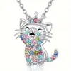 Collar con colgante de gato de color bonito con diamantes, joyería simple para mujer, cadena para clavícula de dibujos animados de animales europeos y americanos