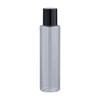 Botella de loción de 150 ml, transparente, de PET, con tapa negra, para cosméticos, de hombro plano y cilíndrica, para maquillaje y tónico.