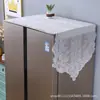 Capa para Geladeira Malha Bordada Porta Dupla Tecido à Prova de Poeira Porta Dupla Luxo Leve Cortina de Renda Capa Porta Única
