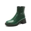 Botines de cuero cortos de mujer transfronterizos para otoño e invierno, botas Martin ligeras de tacón medio, punta redonda, suela de goma blanda, antideslizante, cremallera lateral, tacón cuadrado