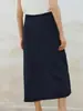 Falda Plisada Azul Oscuro de Cintura Alta para Mujer, Falda Midi de Corte A con Caída Fluida, Adecuada para el Trabajo, Adelgazante y Elegante