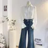 Estilo Pequeno Aroma Nanyou Retrô Elegante Estilo Corte Design de Manga Lanterna Pequeno Botão Dourado Camisa Branca Camisa de Temperamento Emagrecedora