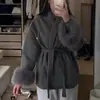 Amazon 2025 Novo Outono e Inverno Aliexpress Casaco de Lã Elegante Casual da Moda Solto com Lapela Cor Pura