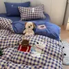 Juego de cuatro piezas de tela cepillada 100% algodón, diseño de patchwork bordado, diseño de manzana pequeña, sábana bajera de algodón puro, ropa de cama tamaño individual para dormitorios estudiantiles