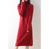 Suéter de Cachemira con Cuello de Pelo Estilo Nuevo para Mujer Vestido de Longitud Media Holgado Vestido Largo Espeso Hasta la Rodilla Vestido Suéter de Punto Rojo