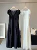 Vestido Francês de Gola U com Manga Curta para Mulheres, Novo Estilo de Verão, Estilo de Férias, Mangas Bufantes, Alças, Ajuste na Cintura, Emagrecedor, Saia Longa Evasê