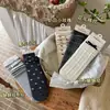 Songmu calcetines de algodón de estilo coreano para mujer, calcetines hasta la pantorrilla con estampado floral y lazo, combinación de colores café y gris, calcetines dulces