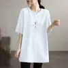 Camiseta de Manga Corta de Longitud Media Talla Grande para Mujer, Nuevo Estilo de Comercio Exterior Verano 2026, Corte Holgado, Adelgazante, Cubre las Caderas Top