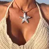 Colar personalizado de moda retrô artístico com pingente de estrela em liga CCB e couro, estilo boêmio, best-seller transfronteiriço