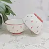 Cuencos y Platos de Cerámica para Uso Doméstico, Cuencos para Comer, Cuencos para Fideos, Platos, Color Bajo Esmalte, Lindos Cuencos y Platos de Fresas, Cuencos para Arroz, Platos para Frutas