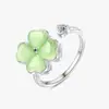 Anillo Rotatorio de Ojo de Gato Verde de Cuatro Hojas Estilo Nuevo Europeo y Americano para Mujer Estilo ins Anillo de Apertura de Moda Versátil