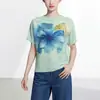 Top plisado de alta gama para mujer, diseño único, ropa de nicho para mujer, camiseta sofisticada de verano holgada que estiliza, manga corta para mujer
