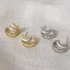 Pendientes Elegantes de Esmalte con Forma de C Estilo Francés para Mujer, Diseño de Nicho de Lujo Ligero con Patrón de Diamante, Pendientes de Aguja de Plata