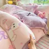 Juego de cuatro piezas de terciopelo de leche engrosado de invierno, funda de edredón con forro polar por ambos lados, sábana de coral fleece, funda de edredón y sábana bajera juego de tres piezas