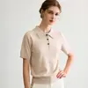 26 Años de Nuevos Modelos Importados de Alemania, Suéter de Punto Casual de Manga Corta con Cuello Polo para Mujer Yangzi Yarn, Camiseta de Manga Corta con Cuello Solapa
