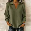 Suéter de Tricô Gola Polo V Decote Europeu e Americano Pulôver Manga Longa Feminino Outono e Inverno Comércio Exterior Transfronteiriço Atacado