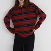 Suéter de Punto Pullover de Manga Larga con Rayas Horizontales y Cuello Polo de Terciopelo de Arroz Glutinoso Otoño e Invierno Casual Versátil Moda Suéter con Bloques de Color