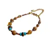 Pulseira Personalizada de Pedra Natural e Contas de Vidro Madeira de Agarwood Contas Lacadas Tendência Nacional Pulseira de Nicho Estilo Zen Joia de Mão Atacado