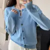 Nuevo cárdigan de punto de algodón puro para primavera, estilo coreano, color liso simple, corte holgado, cuello redondo, chaqueta corta de manga larga para mujer