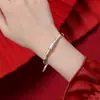 Pulseira Pao Ping An de Bambu Feminina Simples de Nicho Versátil Folha de Bambu Pulseira de Tração Empurrar e Puxar de Cobre Branco Jovem Prateada