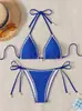 Bikini sexy de dos piezas, traje de baño de punto de tres piezas para la playa, nuevo traje de baño multicolor transfronterizo europeo y americano, traje de baño de Amazon