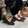 Zapatos Mary Jane elegantes de piel de oveja texturizada con interior de costuras completas, con aumento de altura, tacón medio, punta cuadrada, de una sola capa, de cuero genuino para mujer, primavera 2025