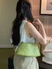 Estilo ins verde mostarda para sair para o trabalho, compras diárias, férias, trama imitação, versátil, moderno, retrô, bolsa de ombro única sob o braço