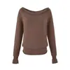 Suéter de tricô europeu solto de um ombro só para mulheres, primavera e outono, tricô liso, estilo preguiçoso, blusa de gola redonda de manga comprida, roupas femininas de estilo relaxado