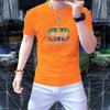 Camiseta de manga corta de cuello redondo para hombre, estilo europeo, cómoda y transpirable, de algodón mercerizado, de media manga y cuello alto con letras estampadas.