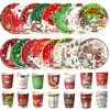 FELIZ NAVIDAD Platos de papel navideños, vasos, servilletas de papel, suministros de decoración de mesa, juego de vajilla desechable decoración